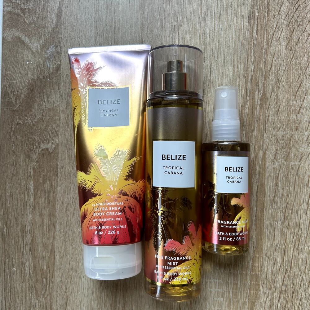 Bath & Body Works Belize Scent Pack 2 Fragrance Mists & Body Cream-Retired scent